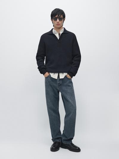 Zara Поло-свитер из хлопкового трикотажа