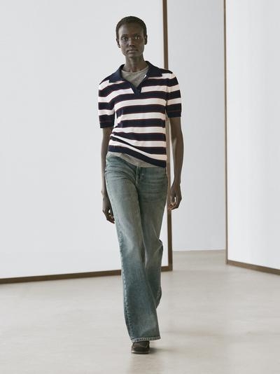 Zara Поло свитер в полоску из вязаного полотна