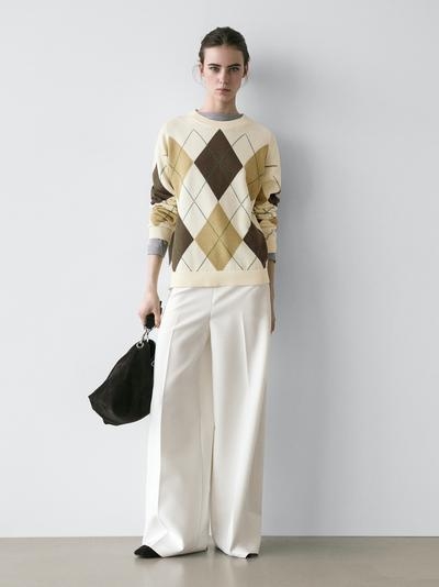 Zara Свитер из хлопкового трикотажа с деталями в клетку купить с доставкой.