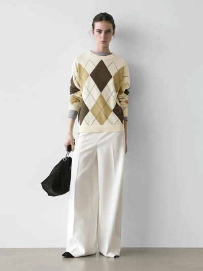 Свитер из хлопкового трикотажа с деталями в клетку