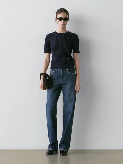 Свитер с коротким рукавом в стиле кабельной вязки- Заказать в России