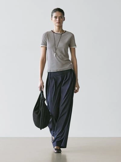 Полосатая двухслойная футболка с короткими рукавами- Заказать в России