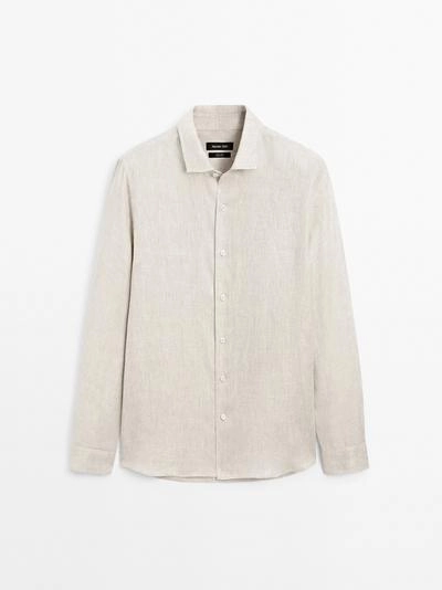 Рубашка свободного кроя из льна с эффектом потертости