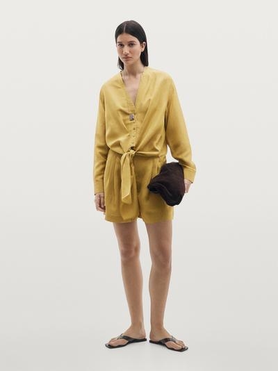 Zara Рубашка из смесового льна с узловым деталем