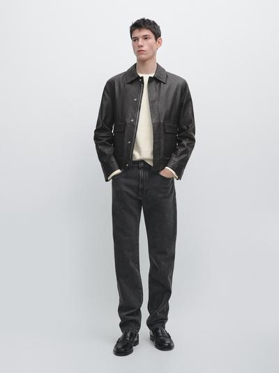 Zara Кожаная куртка из овечьей кожи с карманами