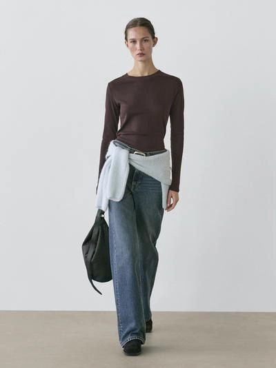 Футболка из хлопково-вискозного микса с длинным рукавом- Заказать в России