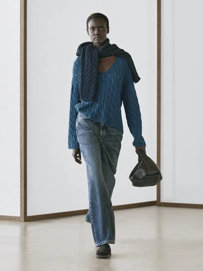 Свитер из смесовой хлопковой пряжи с узловыми деталями- Заказать в России