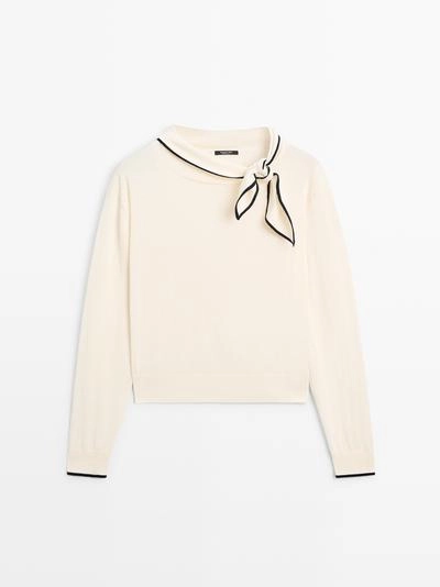 Свитер из хлопкового трикотажа с деталями шарфа- Заказать в России