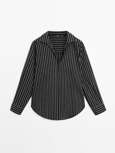 Zara Рубашка из хлопково-вискозного микса в полоску