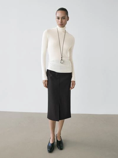 Юбка миди прямого кроя из шерстяной смеси с разрезом