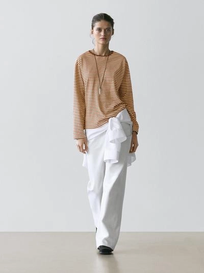 Полосатая футболка из хлопка с длинным рукавом- Заказать в России