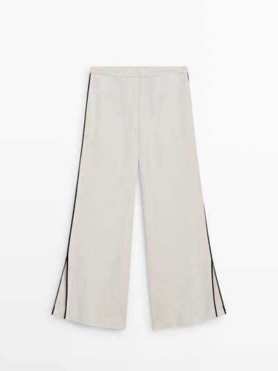 Zara Брюки из льна с контрастной отделкой