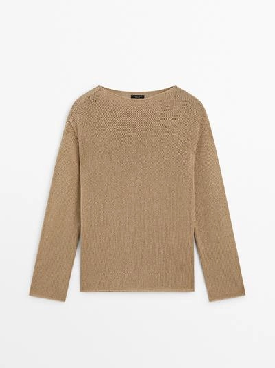 Свитер с вырезом из смесового хлопка- Заказать в России