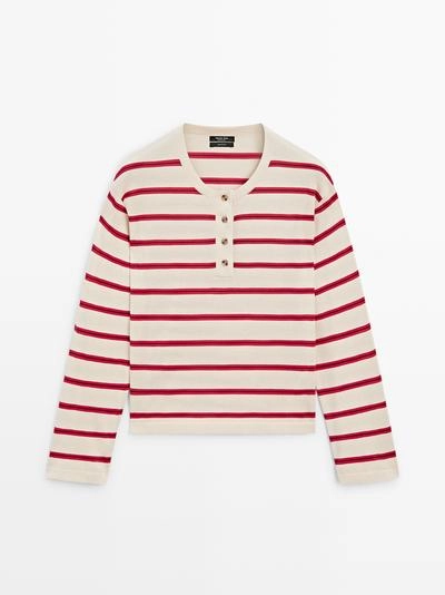 Вязанный хлопковый свитер с поло в полоску- Заказать в России