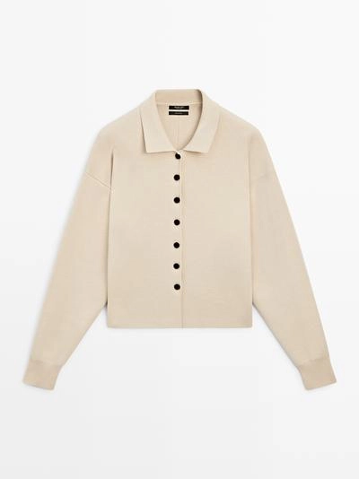 Кардиган с воротником-поло из хлопкового трикотажа- Заказать в России