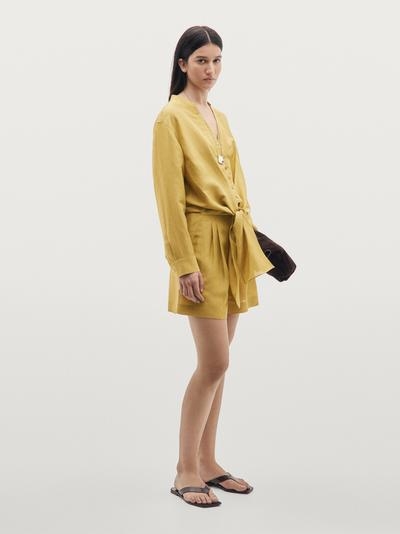 Zara Шорты-бермуды из плотной смесовой ткани с отделкой в складку