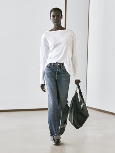 Zara Футболка с лодочным вырезом из 100% хлопка