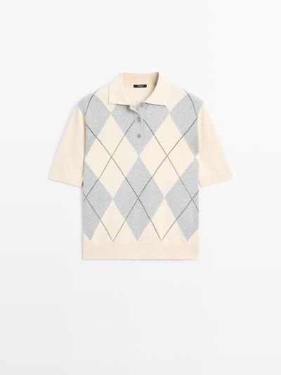 Zara Водолазка с поло из джерси с узором из алмазной вязки