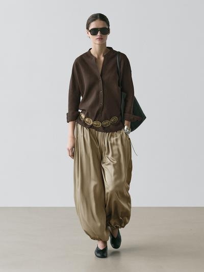 Zara Рубашка с воротником стойкой из 100% льна