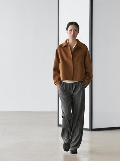 Zara Краткое пальто с рукавами реглан из шерстяной смеси