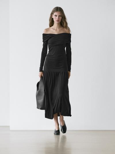 Zara Топ с открытыми плечами из смесовой ткани ленцелла и шерсти