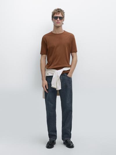 Zara Футболка из хлопково-синтетической смеси с короткими рукавами