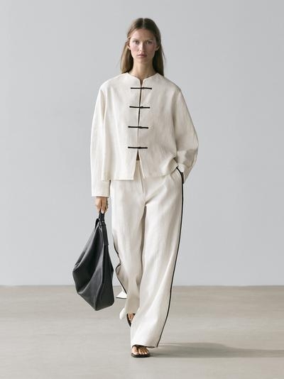 Zara Льняная рубашка-овершерт с деталями на пуговицах купить с доставкой.