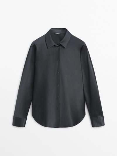 Рубашка из шелковистой атласной ткани- Заказать в России