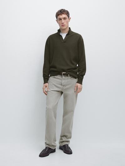 Zara Вязанный свитер с высоким воротником и V-образным вырезом