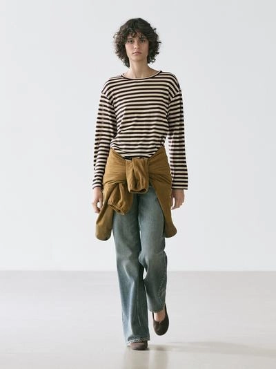 Oversize полосатая футболка с длинным рукавом- Заказать в России