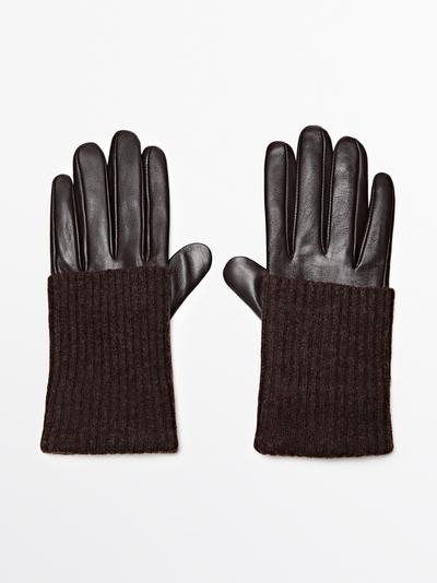 Zara Перчатки из трикотажа и кожи нубук с контрастными вставками