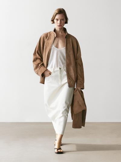 Zara Джинсовая юбка миди силуэта бочонок