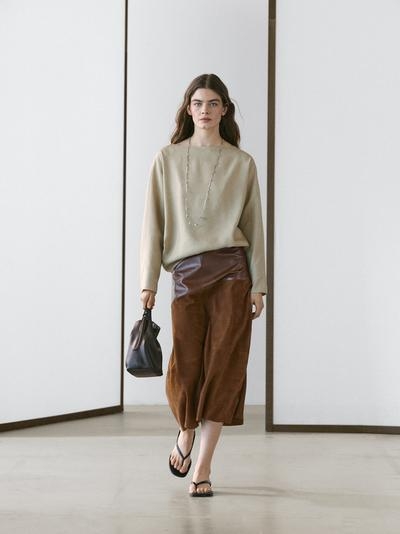 Zara Юбка из замши нубука с асимметричным клином