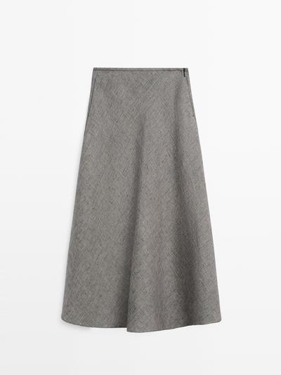 Zara Юбка миди из льна с расклешенной юбкой