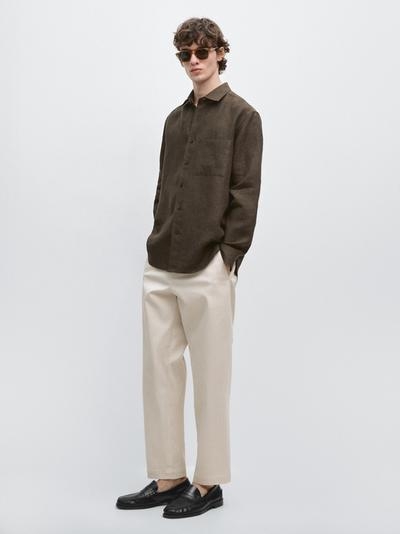 Zara Рубашка из льна с карманом и потертостями, REGULAR FIT