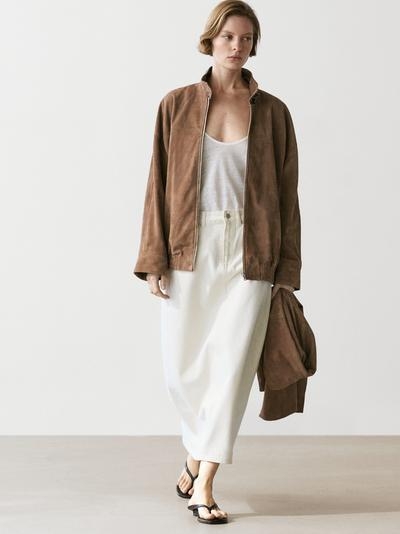 Zara Замшевая кожаная бомбер-куртка с деталью в виде шарфа