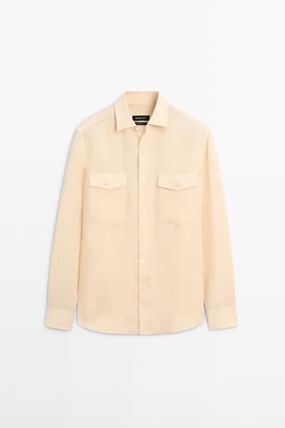 Zara Рубашка из 100% льна с карманными деталями