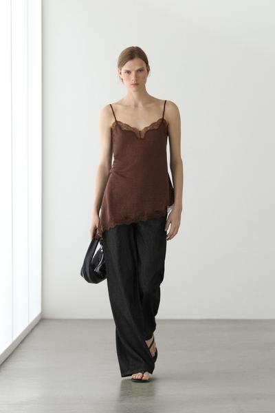 Zara Топ с асимметричным асимметричным отделением из льняной смеси