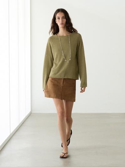 Zara Пуловер из льна с круглым вырезом