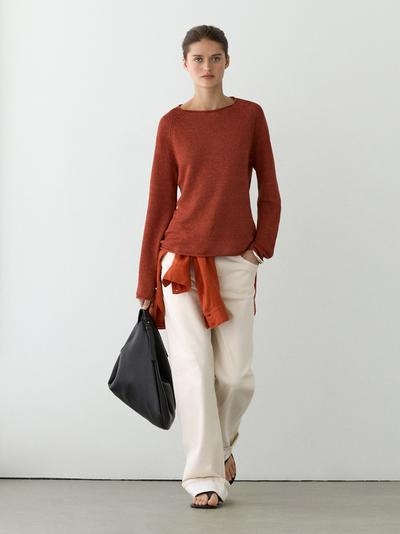 Zara Свитер с круглым вырезом из льняной пряжи