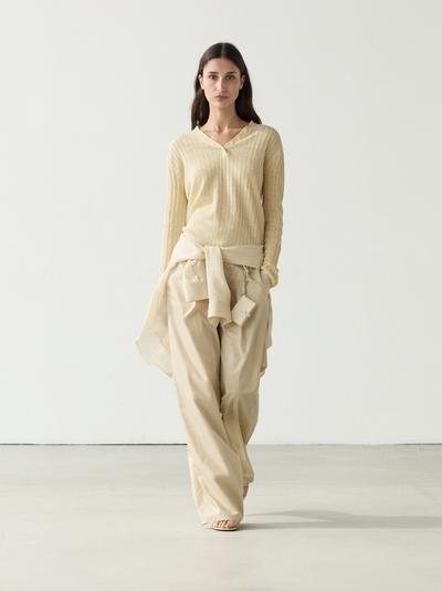 Zara Льняной вязаный свитер с пуговицами