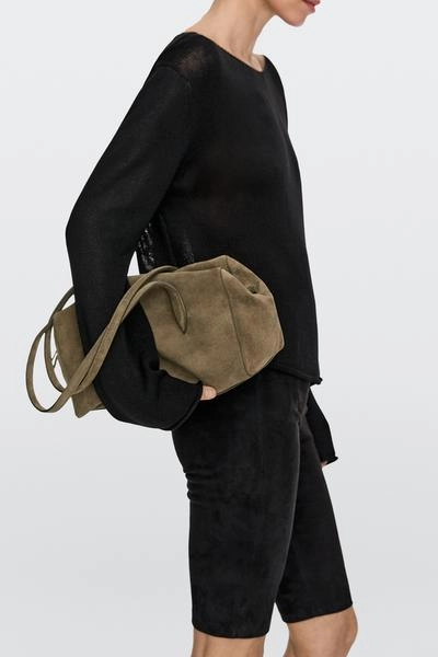 Сумка-сатчел из замши коричневая massimo dutti- Заказать в России