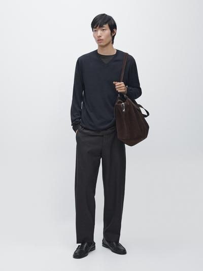 Zara Свитер из хлопкового смесового трикотажа с V-образным вырезом
