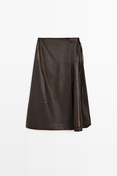 Zara Юбка-миди из овечьей кожи с завязкой