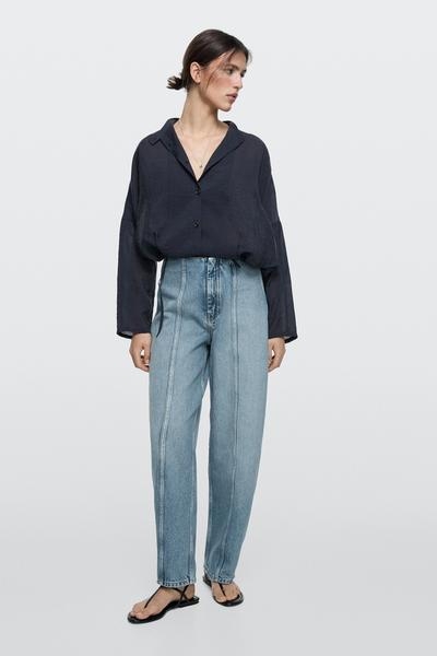Zara Джинсы широкие силуэта BARREL с деталями швов