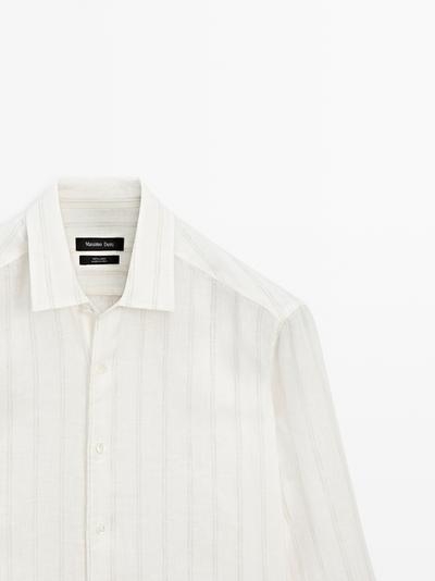 Zara Рубашка в полоску из 100% льна с классическим кроем
