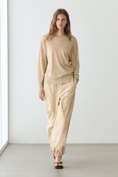 Zara Теплый свитер из 100% льна с открытыми плечами