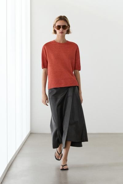 Zara Пуловер с короткими рукавами из льняной пряжи