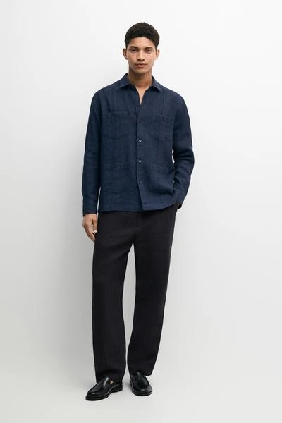 Рубашка regular fit из 100% льна с карманами- Заказать в России