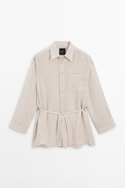 Zara Рубашка-кофта из 100% льна с вафельным плетением